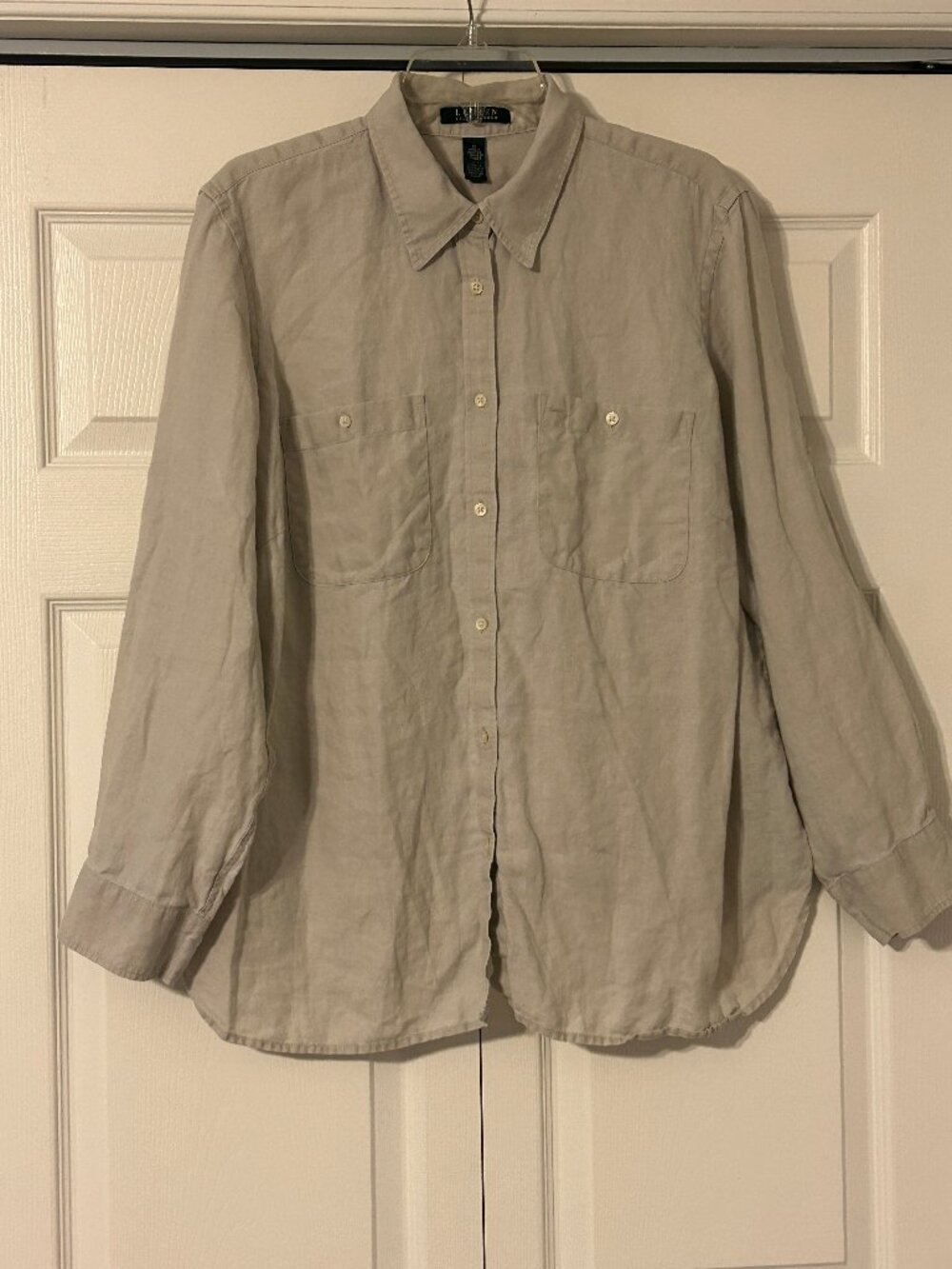 RALPH LAUREN Sz 1x Tan Linen Long Sleeve Button Down Shirt